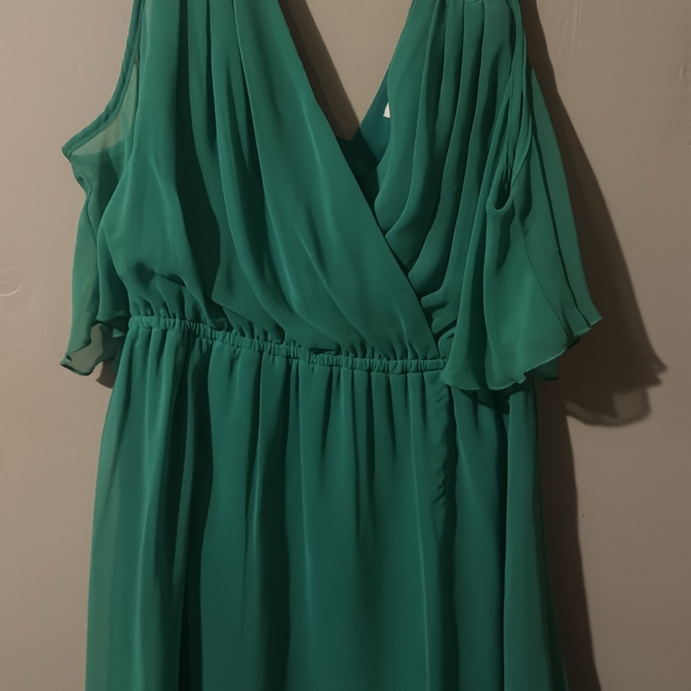 Green Chiffon Dress w/beaded straps - Picture 2 of 2
